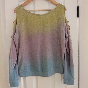 Venus Women's Ombre Green/Blue/Purple Wide Neck Sweater W Sleeve Cutouts Size S